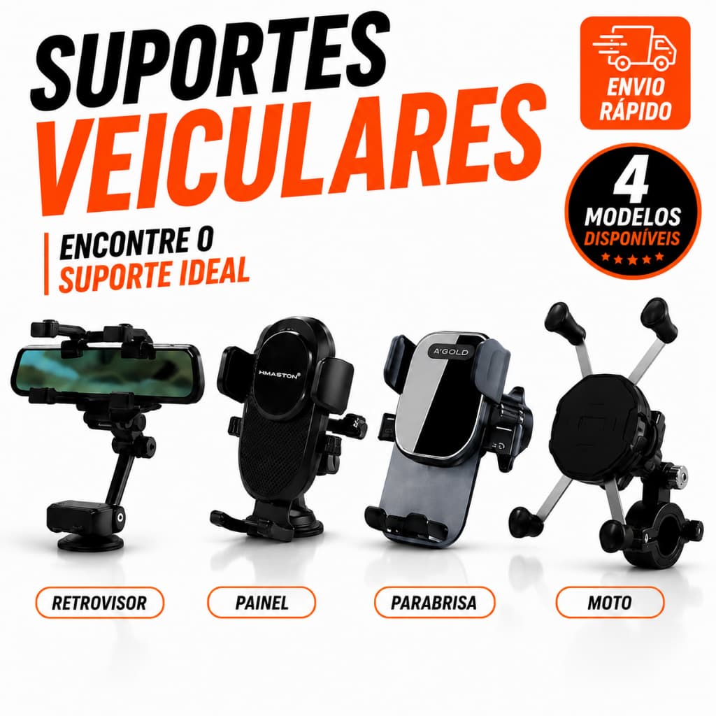 Suporte Celular Veicular Universal Carro Moto GPS Ajustável 360° Retrovisor Painel Guidão Garra