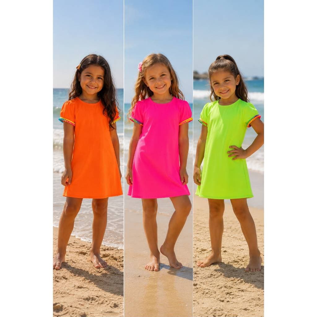 Saída de Praia Infantil Dry Fit com Pompom | Menina Juvenil | Verão Piscina Praia| canga| vestido infantil 02 ao 16