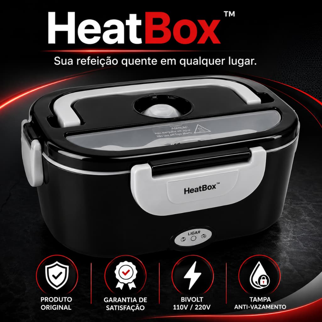 Marmiteira Elétrica HeatBox™ Bivolt Portátil Térmica com Aquecimento de Alimentos Tampa Anti-Vazamento para Trabalho Fac