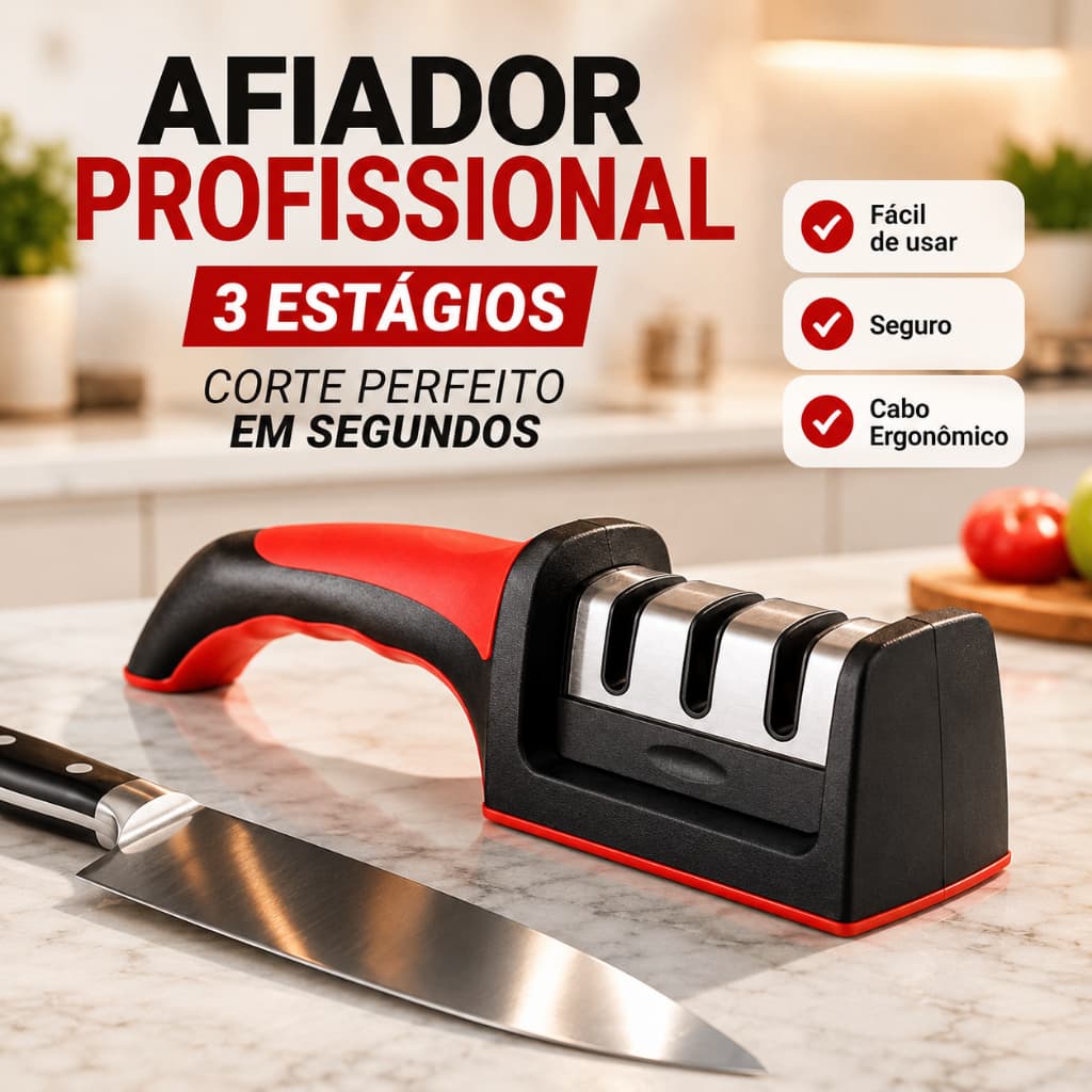 Afiador de Facas Profissional com Base Antiderrapante em Aço Inox