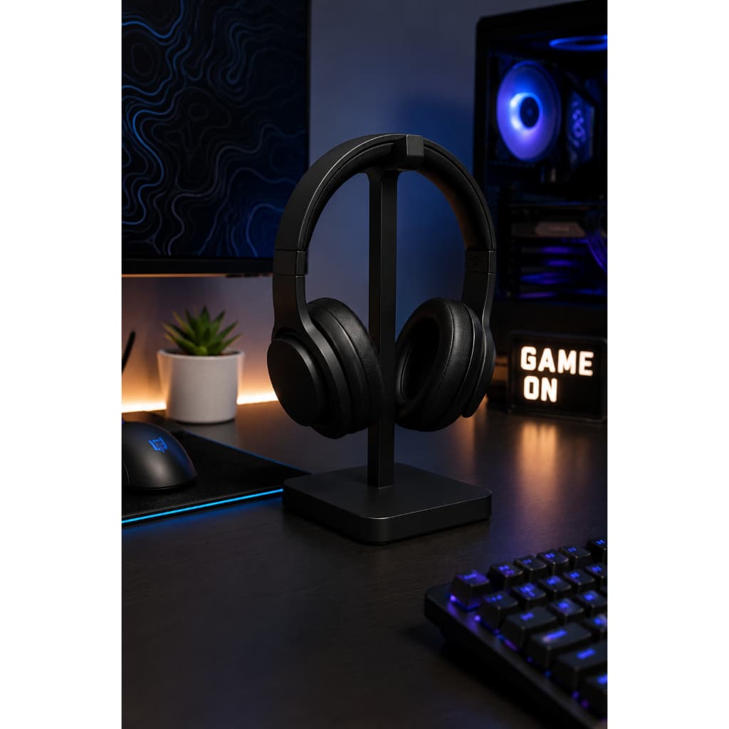 Suporte de Mesa para Headset Gamer Universal Porta Fone Organizador Preto Branco Minimalista Suporte Controle Gamer