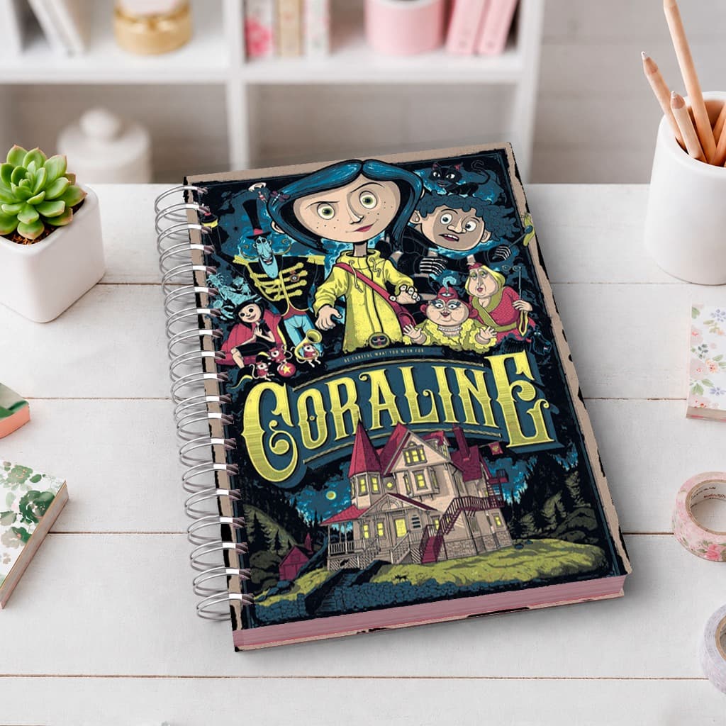 Caderno A5 Coraline | Capa Dura Premium | Wire-O | 80 Folhas | Ideal para Estudos