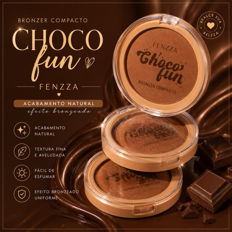 Bronzer Compacto Choco Fun Fenzza Original Acabamento Natural