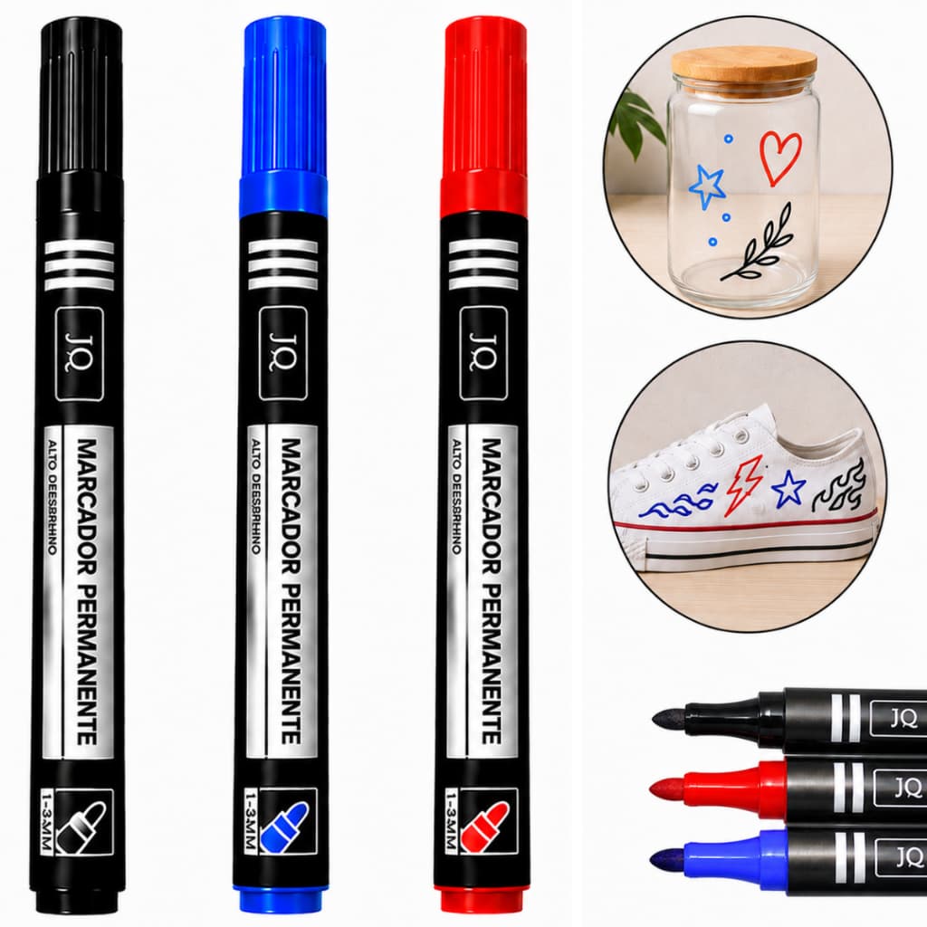 Caneta Marcador Permanente Retro Projetor Preto Azul Vermelho Ponta Grossa 1.0 à 3.0mm Tecido Vidro
