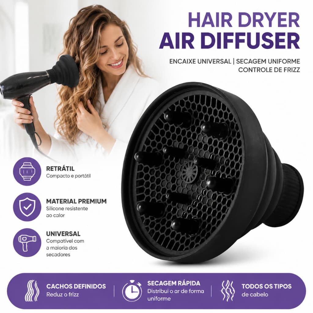 Difusor de Ar de Silicone para Secador Universal Retrátil Define Cachos Adaptador Modelador de Cachos