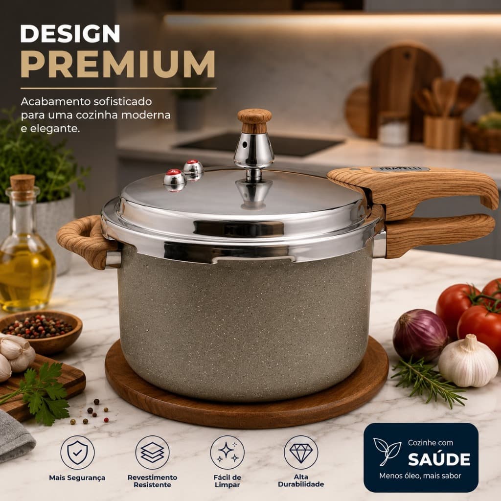 Panela Pressão 7L Indução Max Chef Wood Antiaderente Fratelli