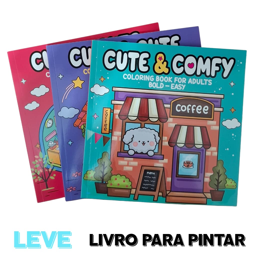 Livro de Colorir Cute & Comfy Ideal para Pintar e Relaxar com 65 Páginas de Alta Qualidade