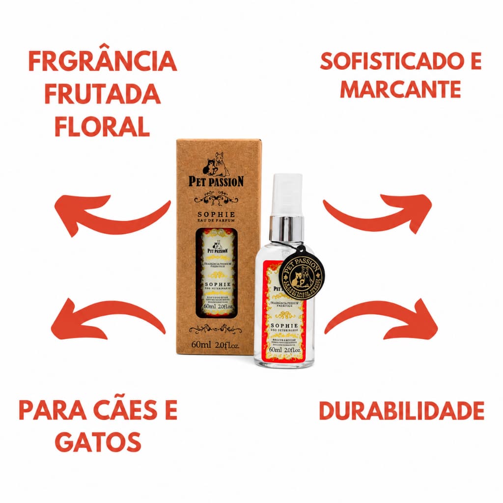 Perfume Sophie 60ml Pet Passion Para Cães e Gatos Banho e tosa Perfume pet de alta fixação importado