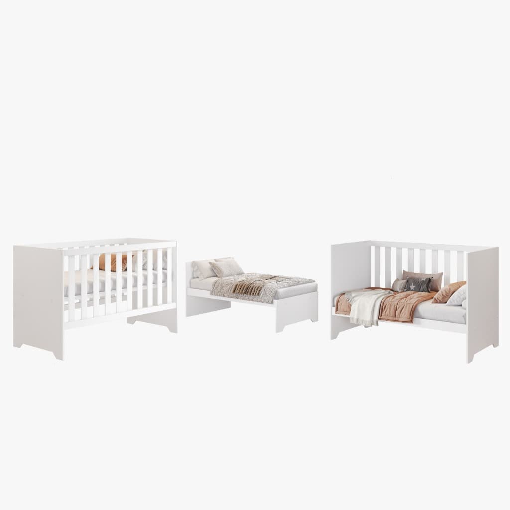 Berço com Colchão Liza Multifuncional 3 em 1- Branco e Branco/Freijó Quarto Bebê