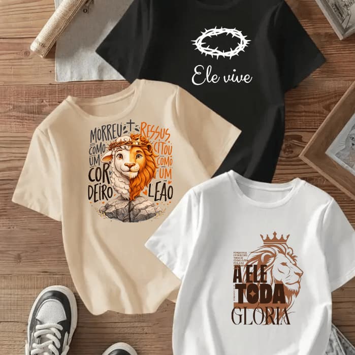 Kit 3 Blusas  Feminina Estampada 100% Algodão Camiseta Moda Cristã Fé Envio Imediato Promoção