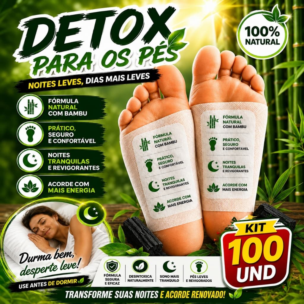 Kit 100 Detox para Pés Adesivo Relaxante Elimina Toxinas e Inchaço Desintoxicam-te Noturno