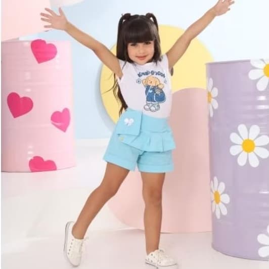 conjunto menina algodão + linho /conjunto verão menina/conjunto blusa e short/conjunto menina passeio