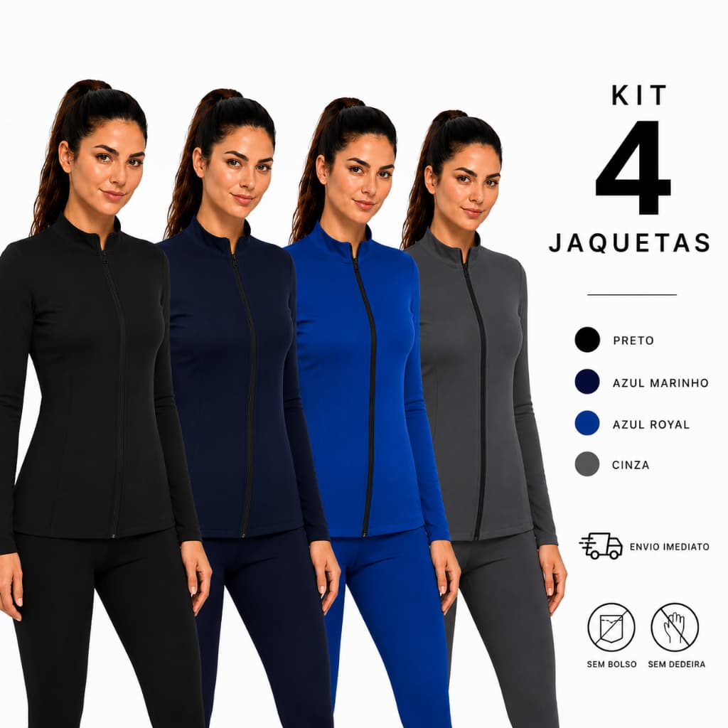 Kit 4 Casaco Feminino Treino Academia Slim Ziper Dryfit Proteção Solar Blusa Térmica