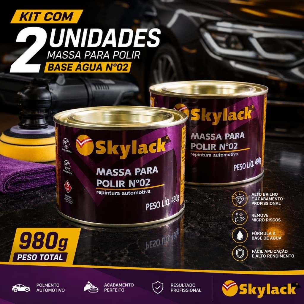 2 Massas Para Polir Skylack Base Água Nº02 490 Gramas Cada Polimento Automotivo Alto Brilho