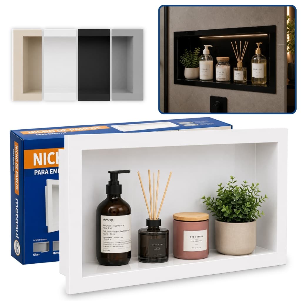 Nicho Para Banheiro e Cozinha Embutir 30X60 Suporte Organizador Polipropileno  Original Metasul