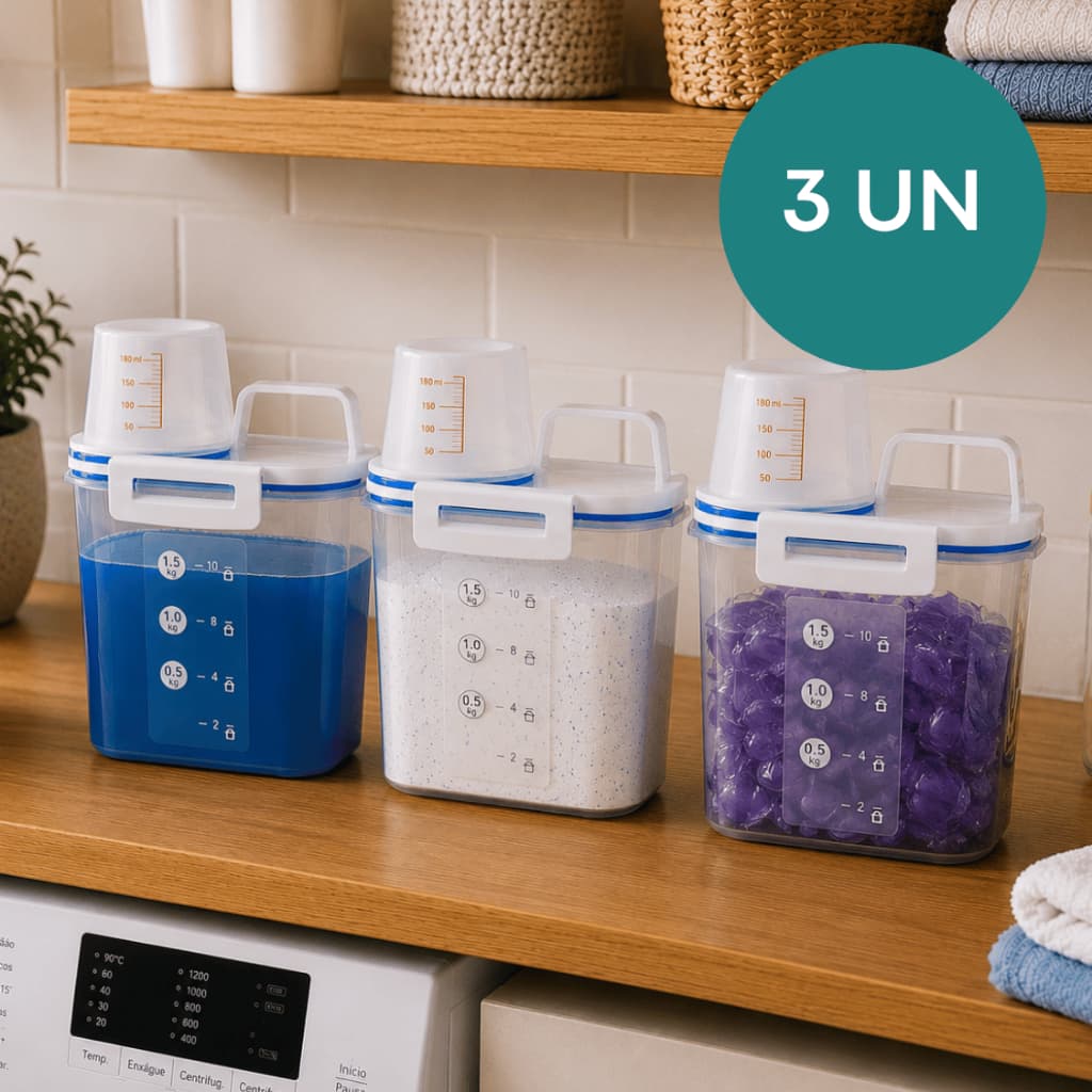 1 a 3 Und Pote 1,5L Hermético C/ Bico Dosador Lavanderia Sabão em Pó Amaciante Multiuso Organização Compacto Resistente