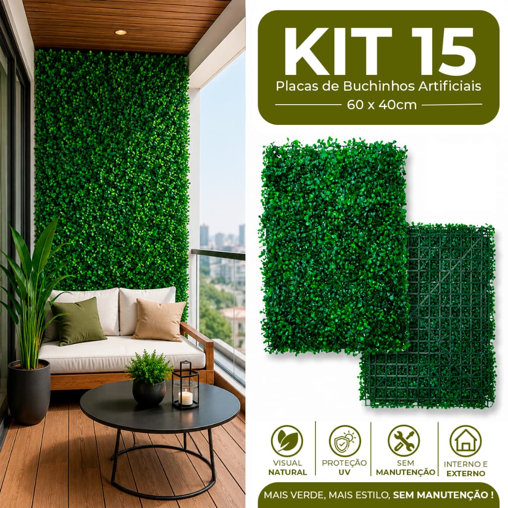 Kit 5/6/8/10/12/15 Unidades Placas 40x60 Buchinhos Grama Artificial Jardim Vertical Parede Verde Muro inglês