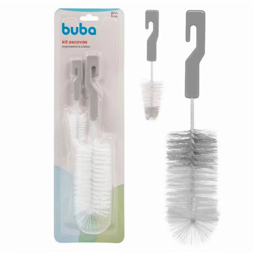 Escova para Mamadeira e Bico com Escova BUBA 3 Cores - Kit Completo