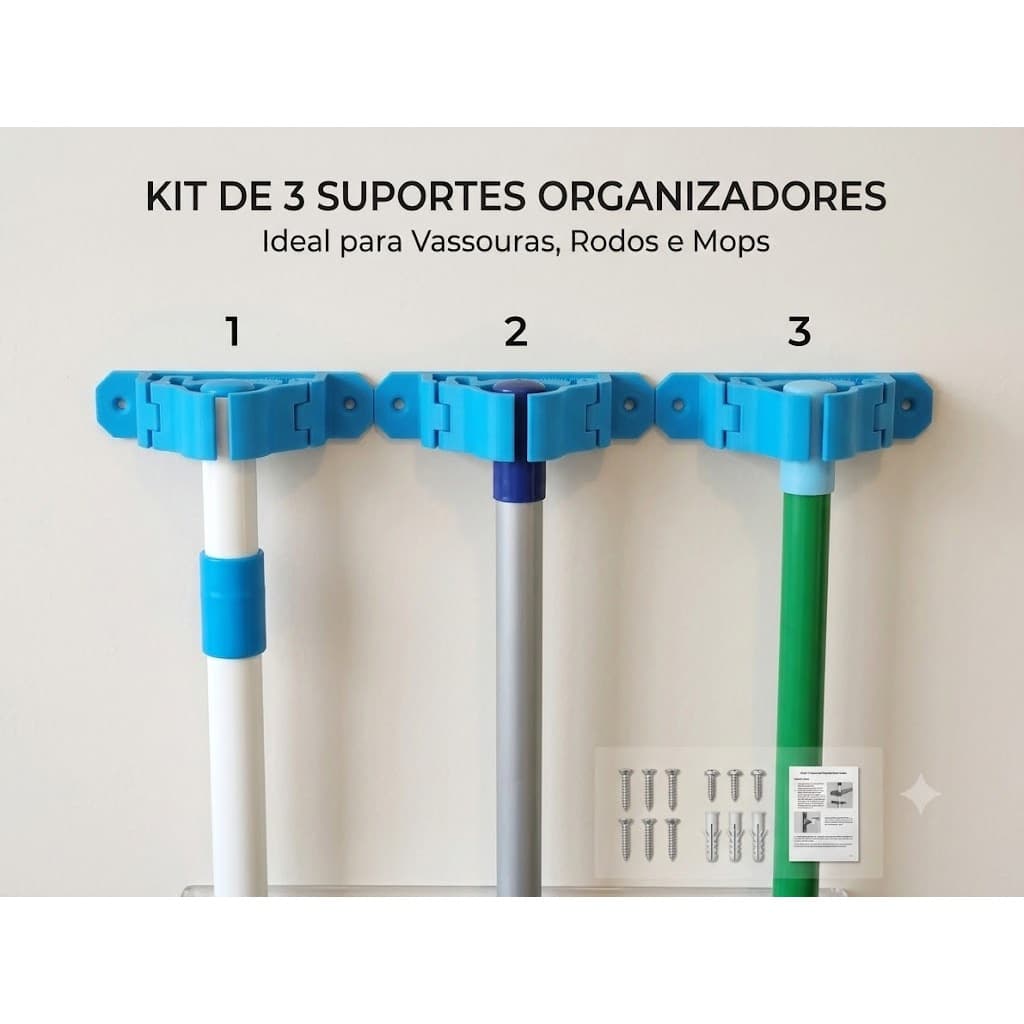 Kit 3 Suportes De Vasouras E Outros