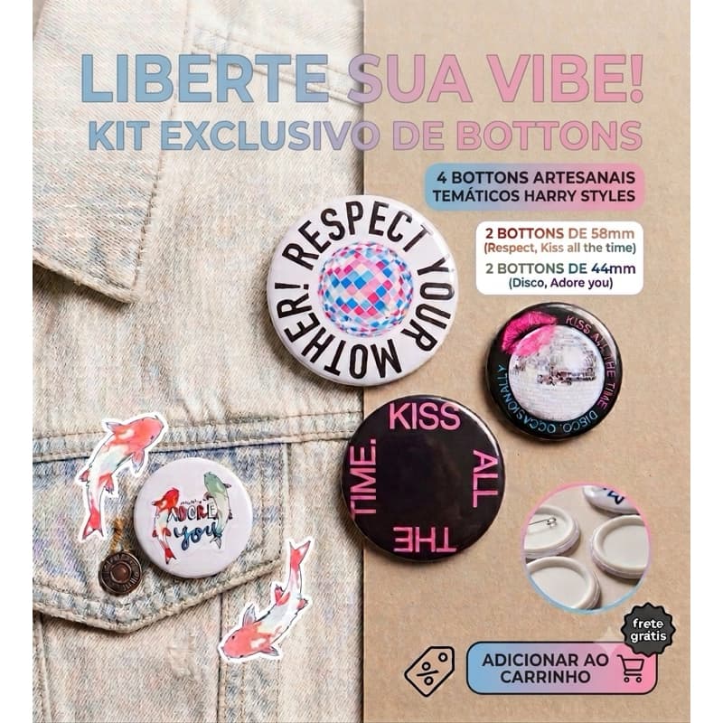 Kit 4 Bottons Harry Styles Broches Grandes 58mm e 44mm Fã Love On Tour TPWK Adore You