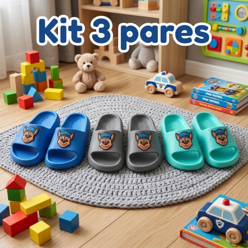 Kit 3 Pares Chinelo Infantil Menino Slide Personagem Nuvem Confortável Verão