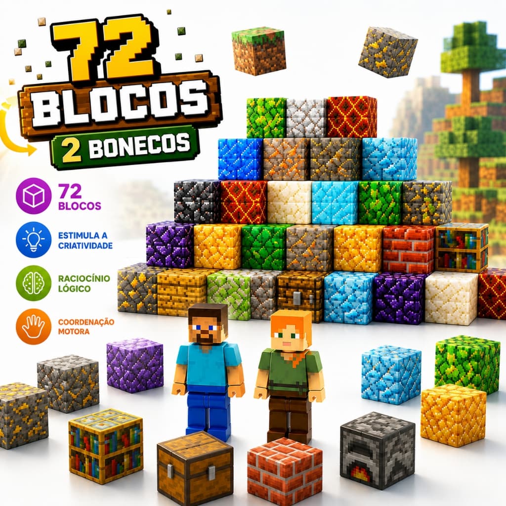 kit Cubos 140 + Bonecos Magnéticos Criativos Infantil Blocos bonecos