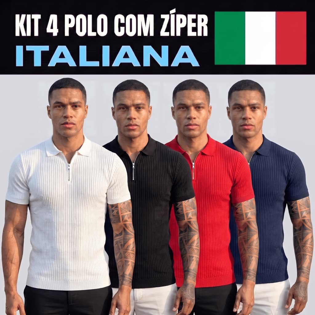 Kit 4 Camiseta Polo Com Ziper Manga Curta Masculina Camisa Básica Malha Canelada