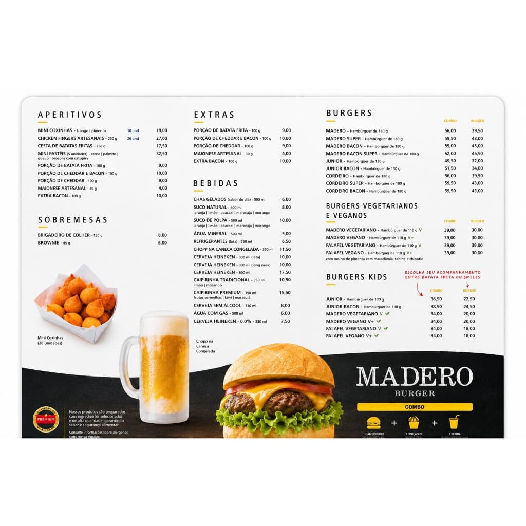 Cardápio em PS Personalizado com Impressão UV | Alta Qualidade | Restaurante, Lanchonete, Hamburgueria e Sushi