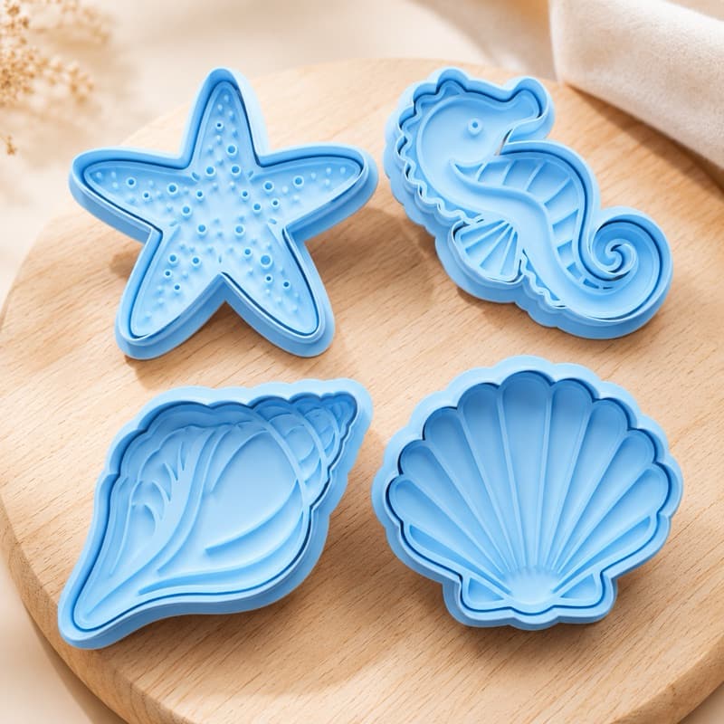 Kit Cortadores de Biscoito Fundo do Mar 4 Peças Concha Cavalo Marinho Estrela Marinha Decoração Festa Praia Infantil