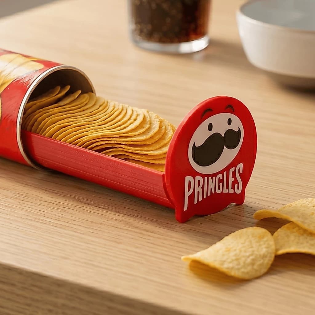 Suporte Tampa e Bandeja Deslizante para Batata em Lata Pringles e Outras Marcas - Divertido, Prático Produzido em 3D.