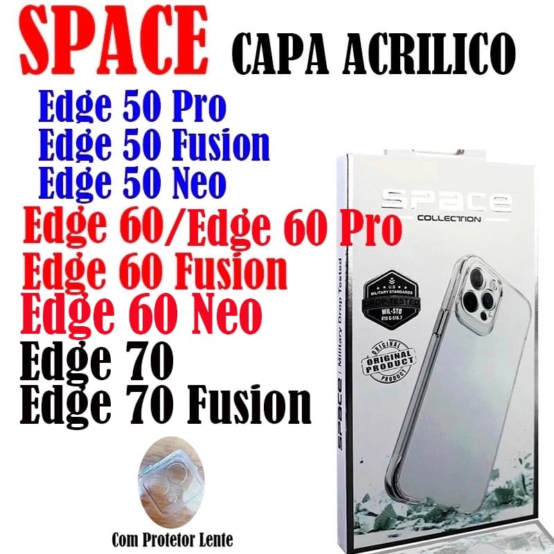 Capa Acrílico Transparente Motorola Edge 70 Fusion/EDGE 60 NEO/EDGE 60 Fusion Pro/EDGE 50 Neo Pro FUSION