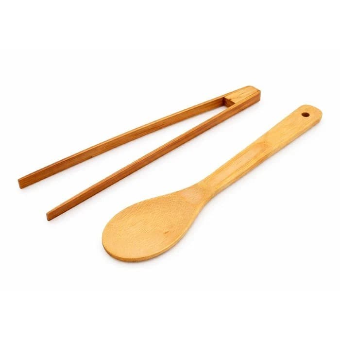 Colher de Pau e pegador de bambu Kit Utensílios Bambu - Pegador e Colher Casita - 2 peças