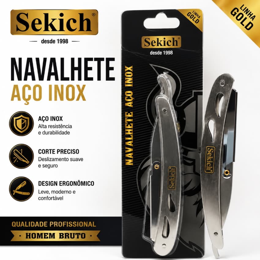 Navalhete Profissional Sekich Aço Inox Linha Gold Barbearia Barba e Acabamentos Corte Preciso