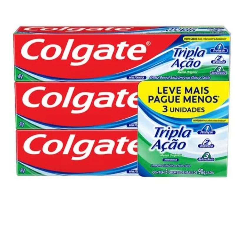 Kit Creme Dental Colgate Tripla Ação Menta Original 90g 3 Unidades