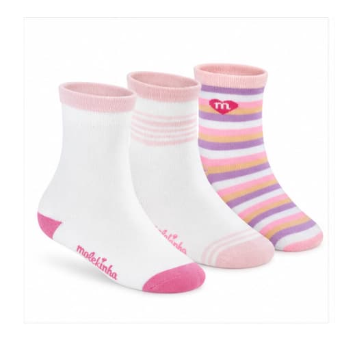 Kit 3 Meias Molekinha Cano Longo - Algodão - Tamanho 28-33 - Cores Diversas