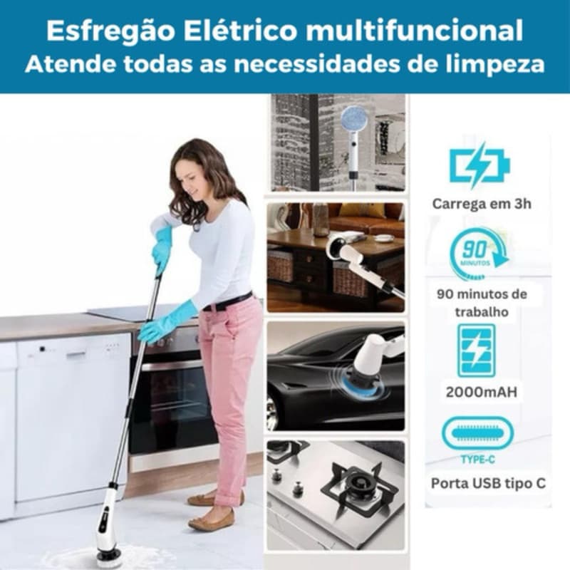 Escova De Limpeza Elétrica P/ Casa Multiuso Sem Fio Portátil 9 em 1