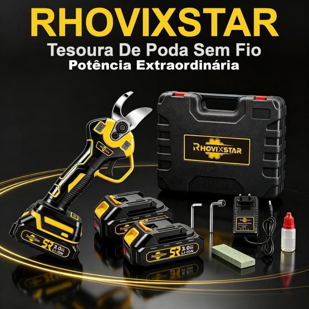 Rhovixstar Tesoura De Poda Elétrica Sem Fio,Tesoura Elétrica Com 2*3.0AH De Bateria,Potência Extraordinária