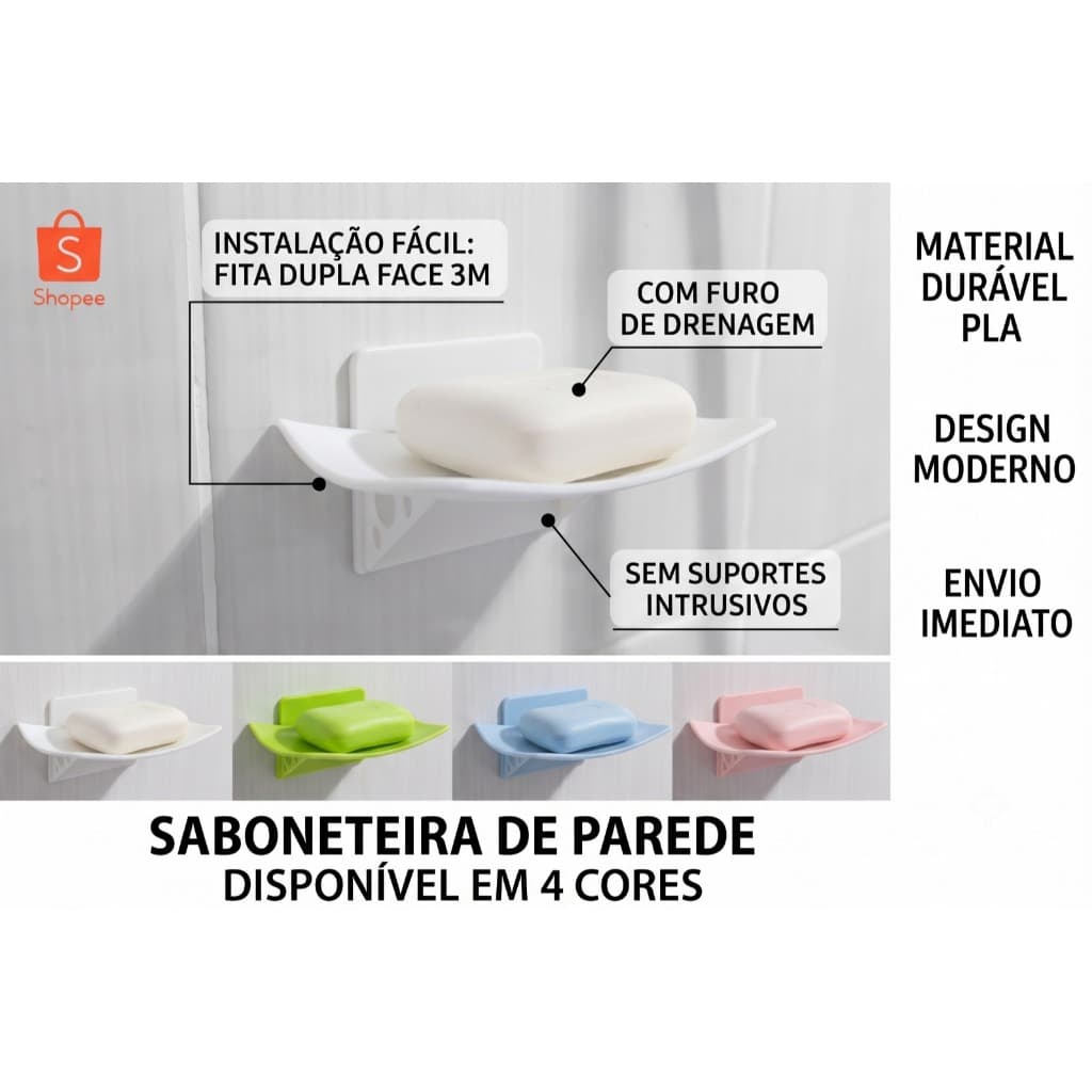 Saboneteira Adesiva De Parede Para Banheiro Com Drenagem Cores Variadas