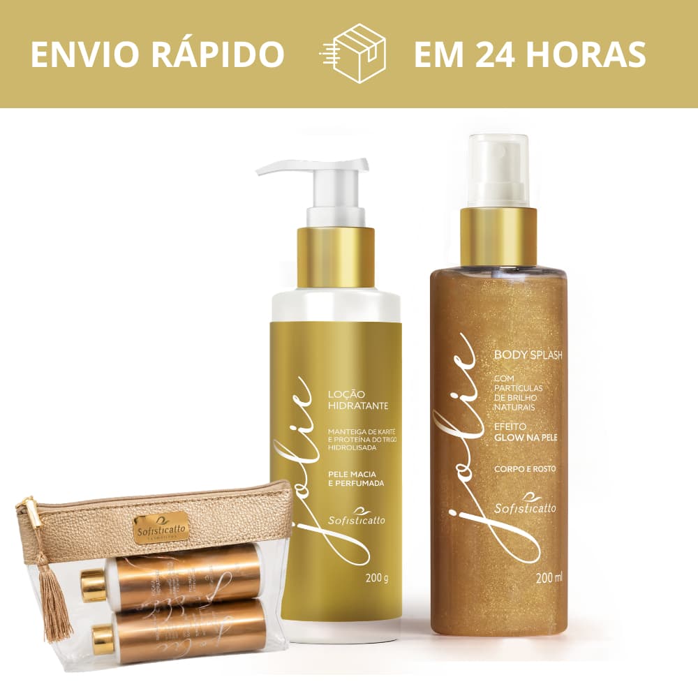 Kit Jolie Sofisticatto Body Splash 200ml + Loção Hidratante + Necessaire|Hidratação, Perfume e Glow