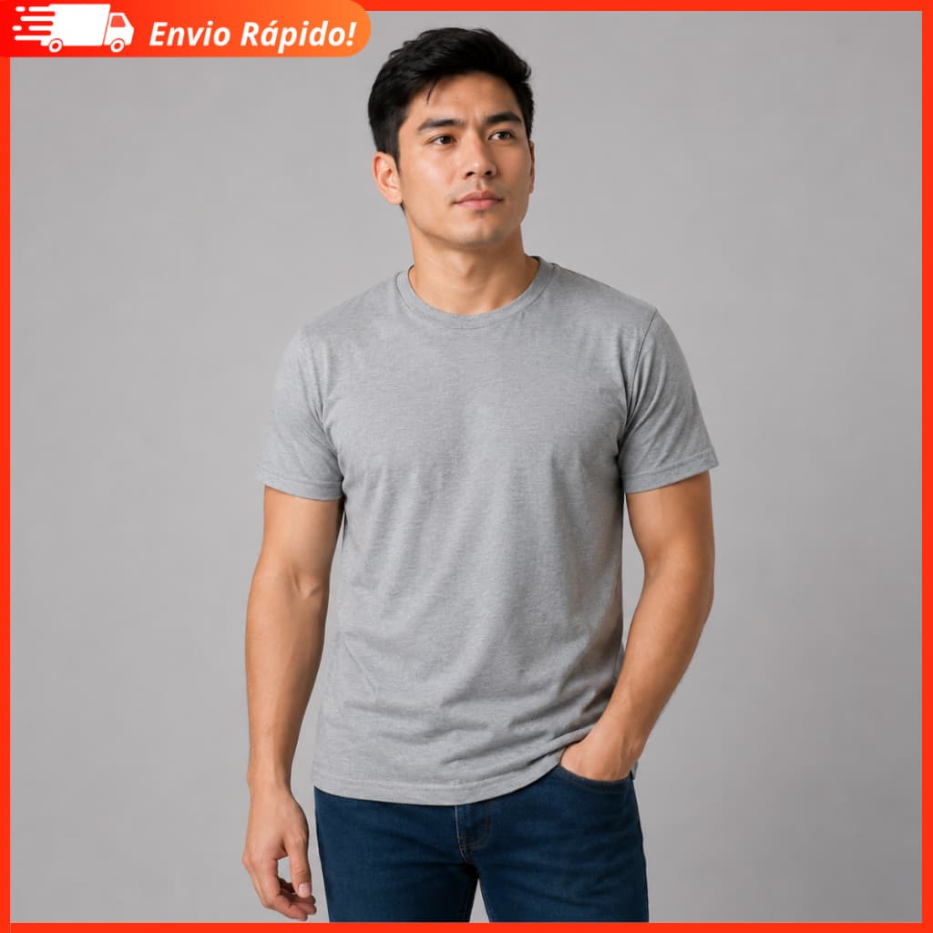 Camiseta Masculina Cinza 100% Poliéster Tecido Leve Respirável Índice Malhas