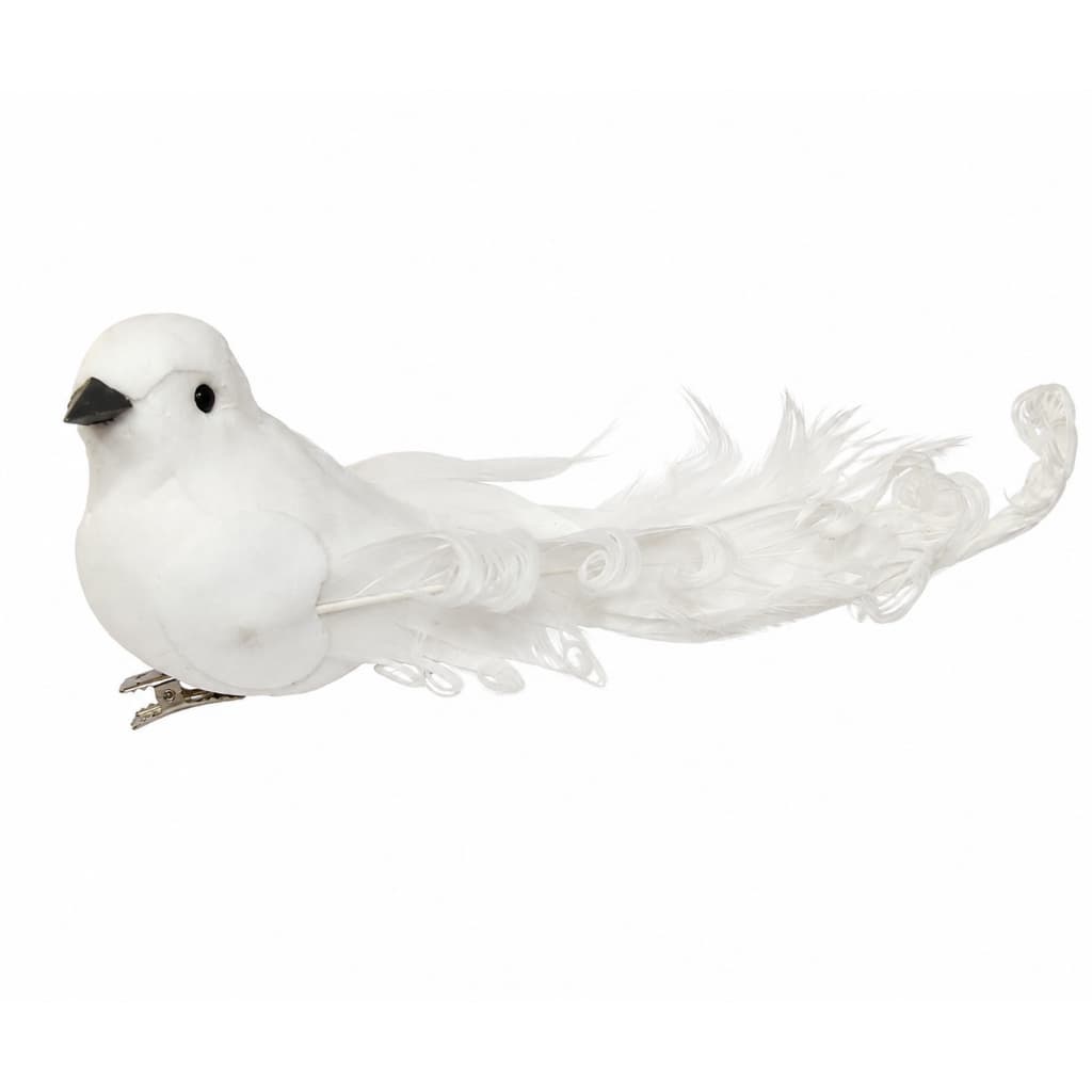Kit Casal 2 Pássaros Decorativos Brancos com Penas Naturais 13cm | Enfeite para Árvore de Natal, Casamento e Arranjos