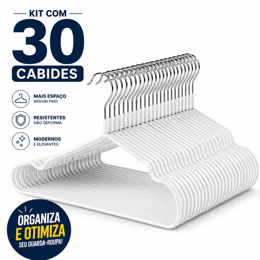 Kit 30 Cabides Adulto Branco Antiderrapante 44 cm Kits de 5 a 30 Peças