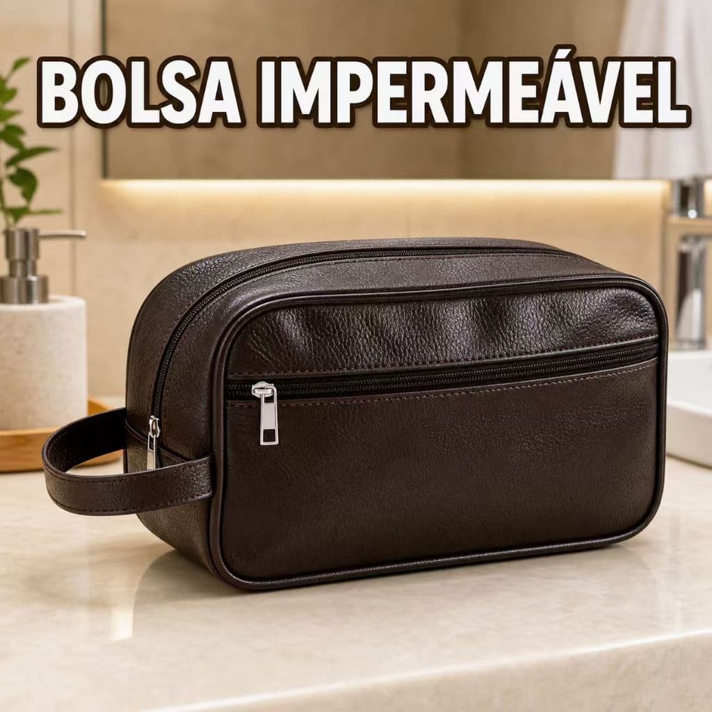 Necessaire Masculina Impermeável de Couro Sintético - Bolsa Organizadora de Higiene para Viagem Grande Capacidade