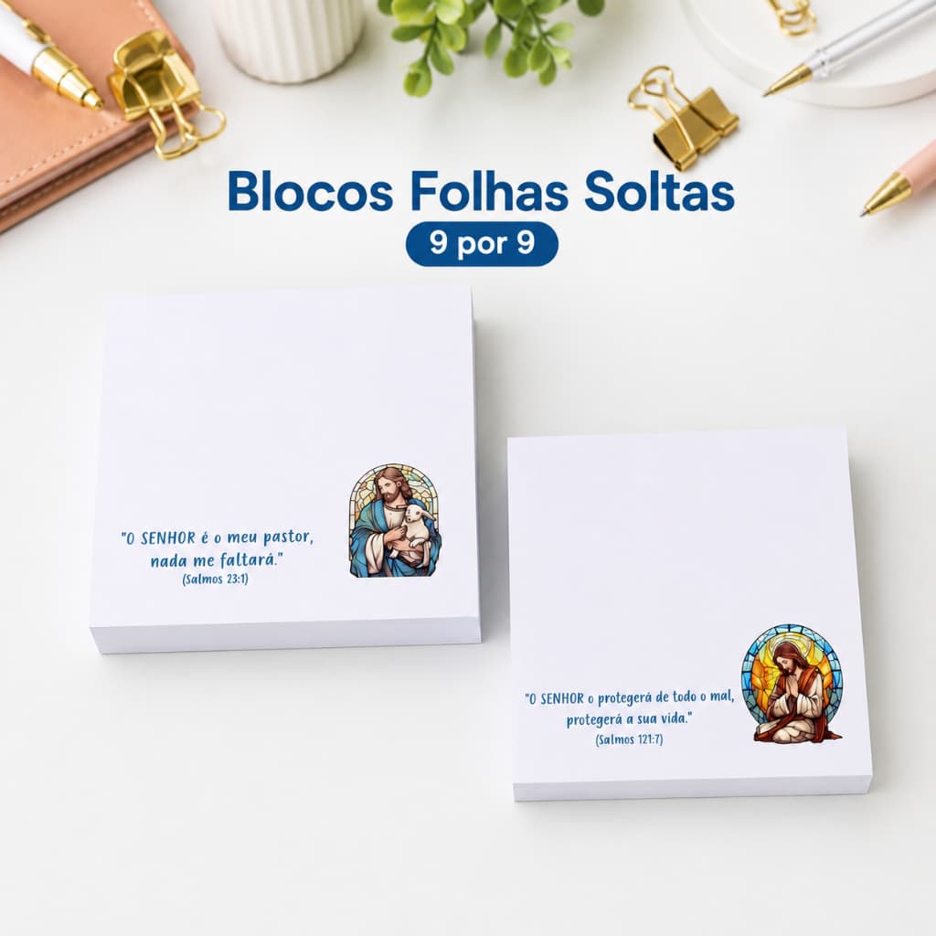 Kit 2 Blocos Folha Solta "Jesus Salmos" 9cm por 9cm. Papelaria