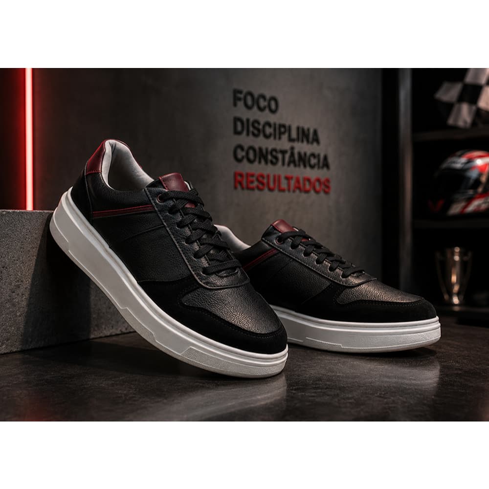 Tênis Sapatênis Preto Casual Sola Reta Gym Academia Skatista Skate Original Urbanzi Conforto Básico Couro Sintético