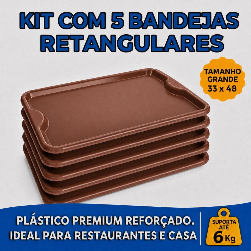 Kit Jogo 5 Bandejas Plasticas Refeitório Fast Food Cozinha Cafe Plastica 48 x 33 cm Retangular Escolha seu kit