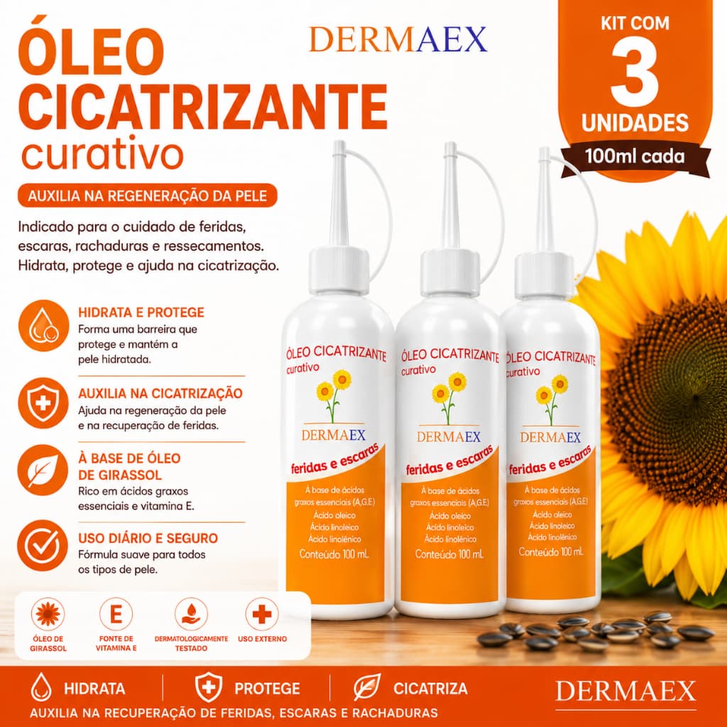 Óleo de Girassol c/ 3 unidades 100ml - AGE Dermaex - Nutriex