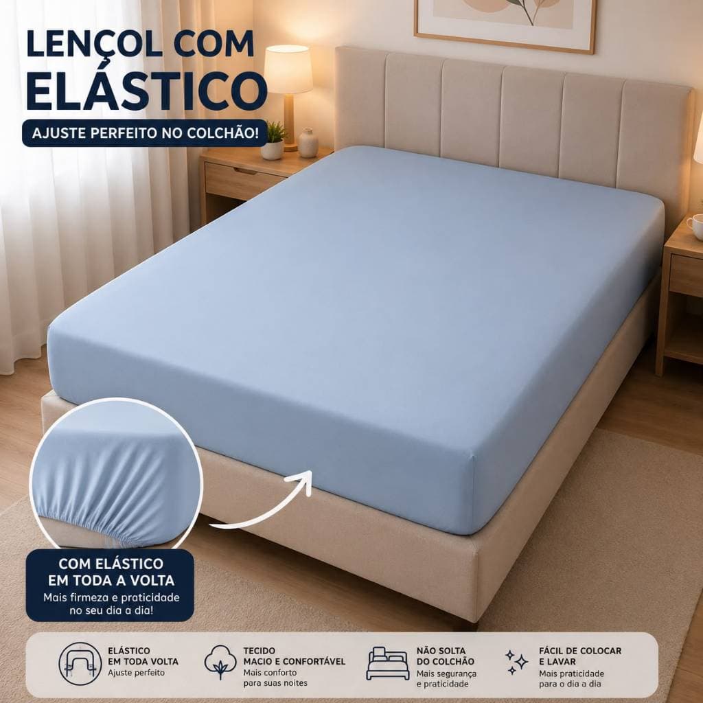 Lençol de Elástico Casal 100% algodao 200 Fios Conforto e Qualidade