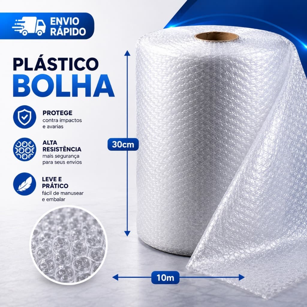Plástico Bolha 30cm x 10m Bobina ENVIO IMEDIATO Proteção para Embalagem, E-commerce, Envios e Mudanças