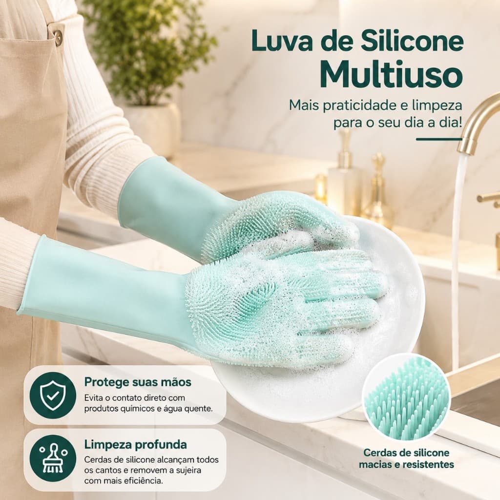 Luva de Silicone para Lavar Louça Multiuso Par Limpeza Cozinha Lava Pratos Carro Pet Reutilizável